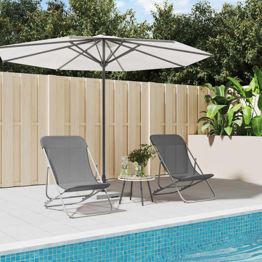 Folding Beach Chairs 2pcs Textilene/Steel Powder Coated Grey