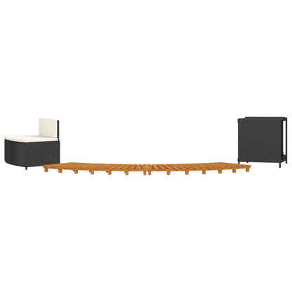 Black PE wicker and solid acacia wood bathtub surround