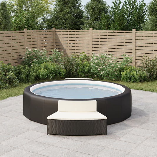 Spa benches with cushions 2 pcs black poly rattan