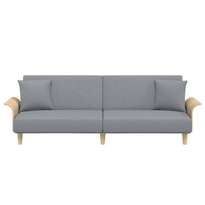 Sofá-cama com apoio de braços tecido cinzento-claro