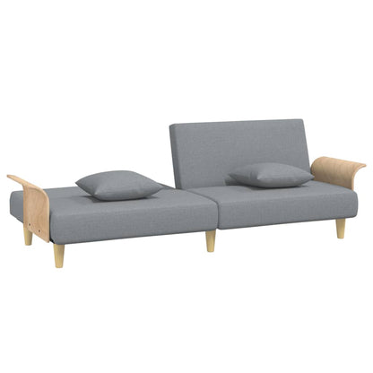 Sofá-cama com apoio de braços tecido cinzento-claro