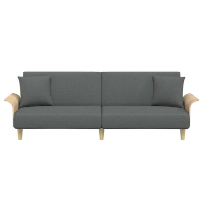 Sofá-cama com apoio de braços tecido cinzento-escuro