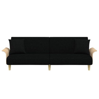 Sofa bed with armrests in black fabric