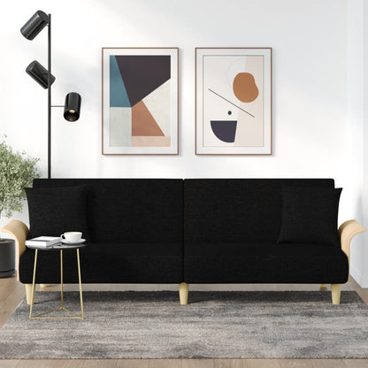 Sofa bed with armrests in black fabric