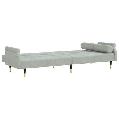 Sofá-cama com almofadões veludo cinzento-claro