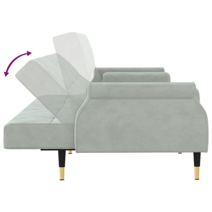 Sofá-cama com almofadões veludo cinzento-claro