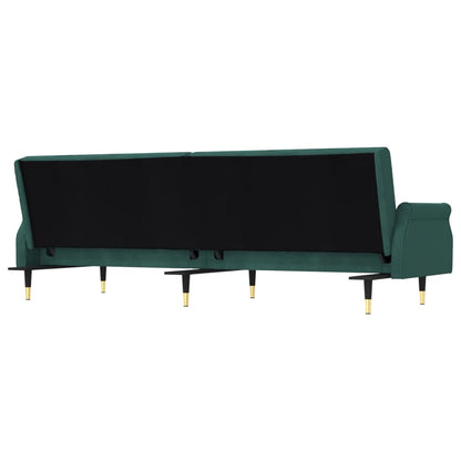 Sofa bed with dark green velvet cushions