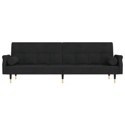 Sofá-cama com almofadões veludo preto