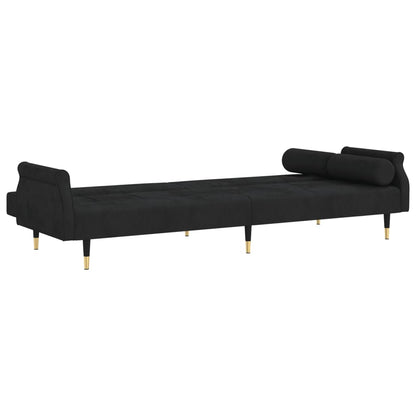 Sofá-cama com almofadões veludo preto