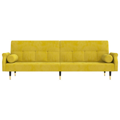 Sofá-cama com almofadões veludo amarelo