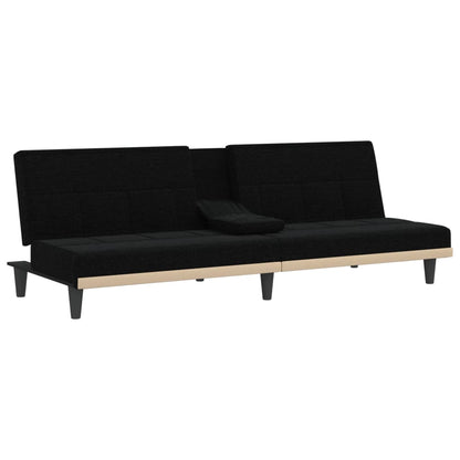 Sofá-cama com suporte para copos tecido preto