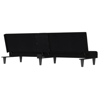 Sofá-cama com suporte para copos tecido preto