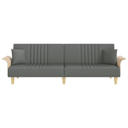 Sofá-cama com apoio de braços tecido cinzento-escuro