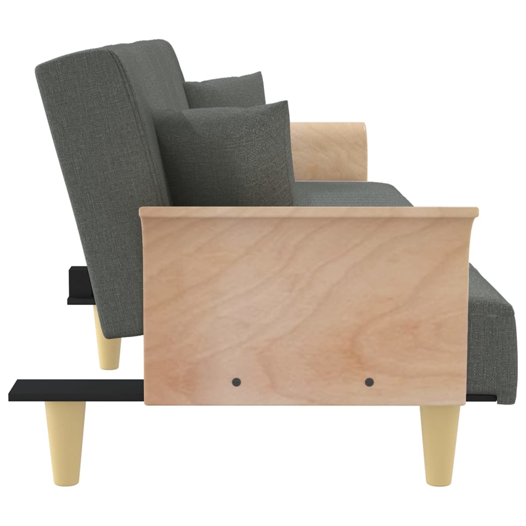 Sofá-cama com apoio de braços tecido cinzento-escuro