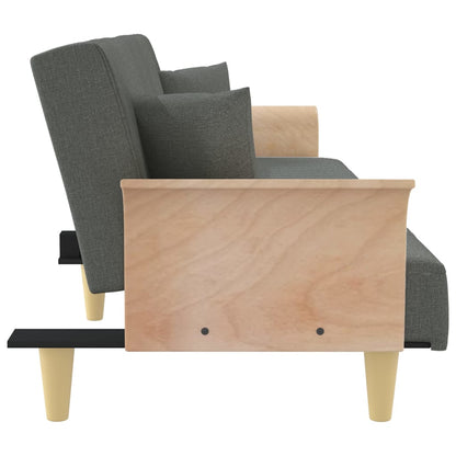 Sofá-cama com apoio de braços tecido cinzento-escuro