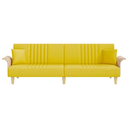 Sofá-cama com apoio de braços tecido amarelo-claro