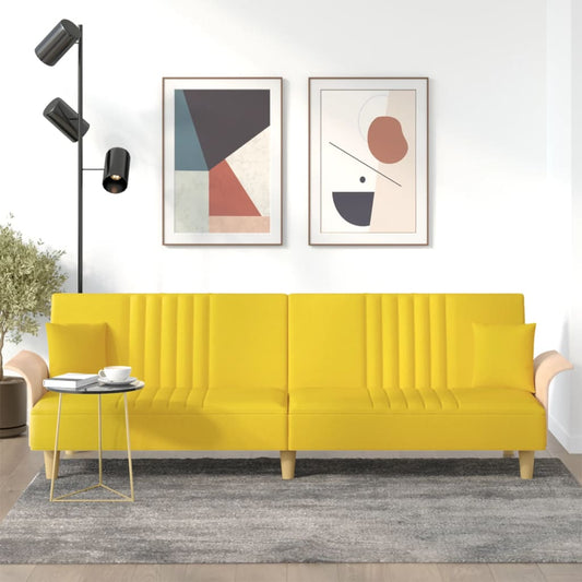 Sofá-cama com apoio de braços tecido amarelo-claro