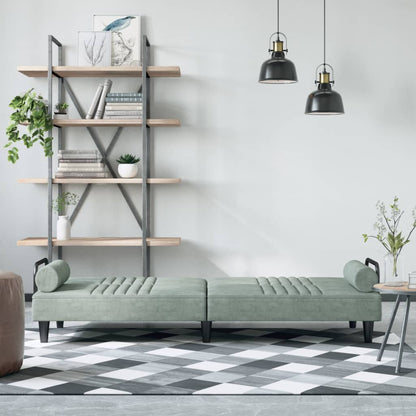 Light grey velvet sofa bed with armrests