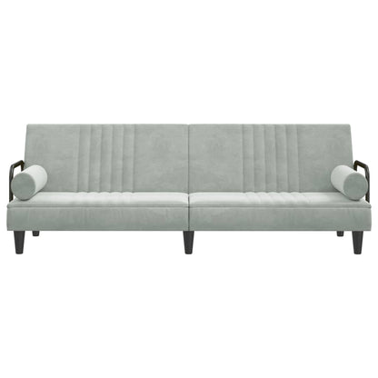 Light grey velvet sofa bed with armrests