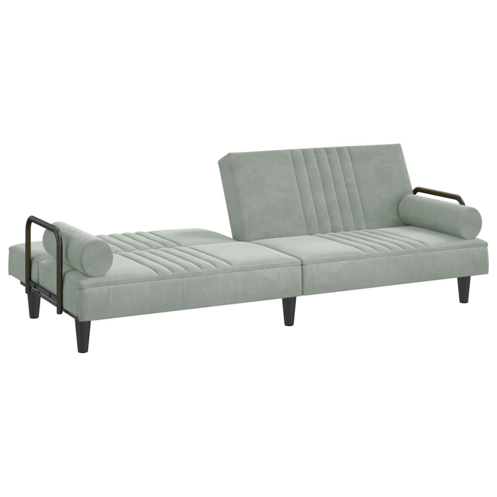 Light grey velvet sofa bed with armrests