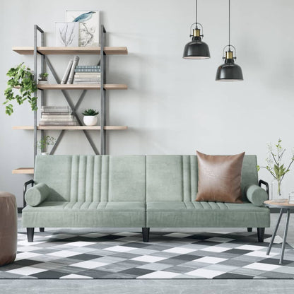 Light grey velvet sofa bed with armrests