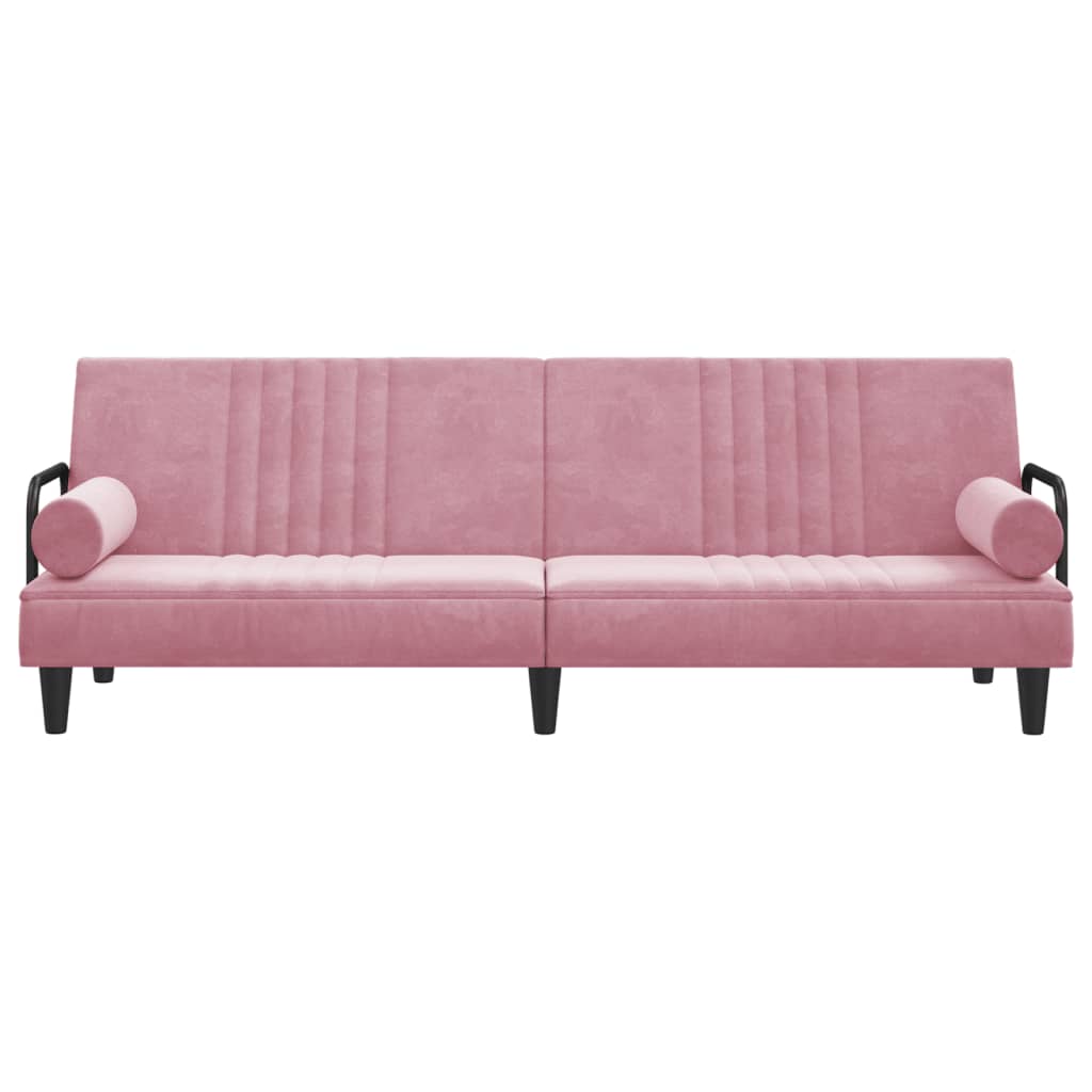 Sofá-cama com apoio de braços veludo rosa