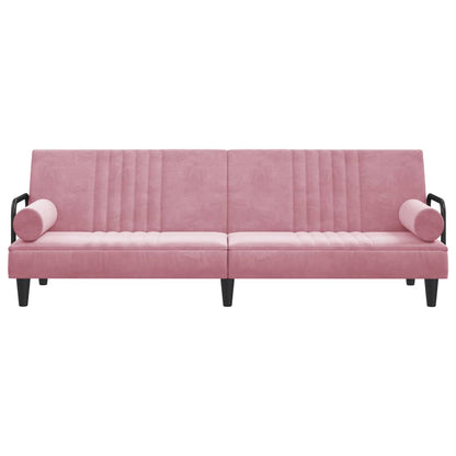 Sofá-cama com apoio de braços veludo rosa