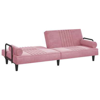 Sofá-cama com apoio de braços veludo rosa