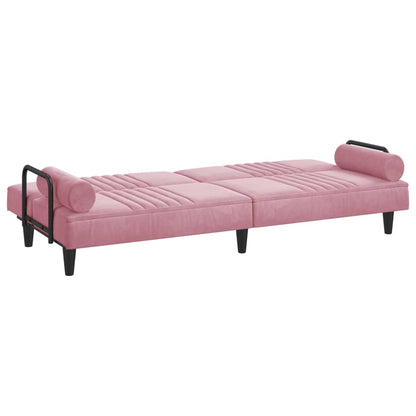 Sofá-cama com apoio de braços veludo rosa