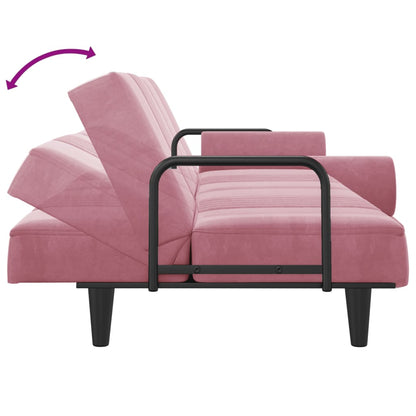 Sofá-cama com apoio de braços veludo rosa