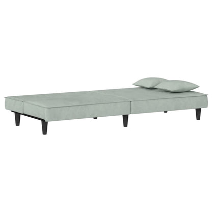 Sofá-cama veludo cinzento-claro