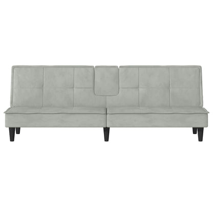 Sofá-cama com suportes para copos veludo cinzento-claro