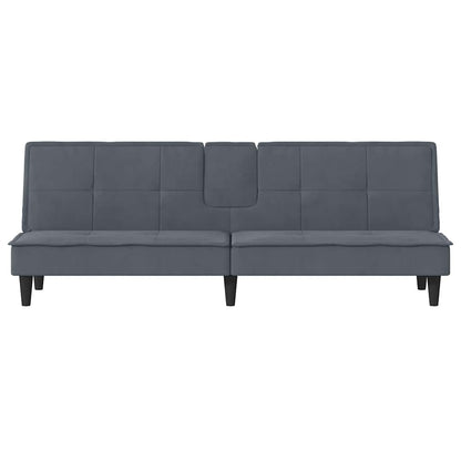 Sofá-cama com suportes para copos veludo cinzento-escuro