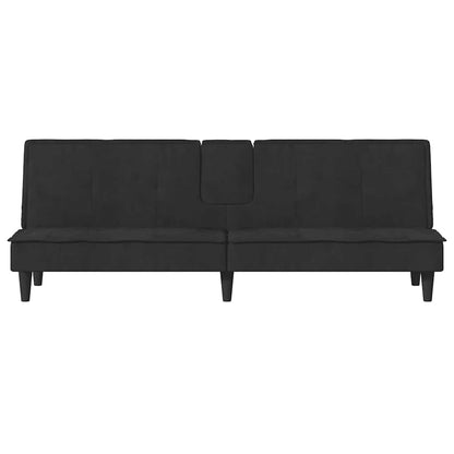 Sofá-cama com suporte para copos veludo preto