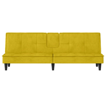 Sofá-cama com suporte para copos veludo amarelo