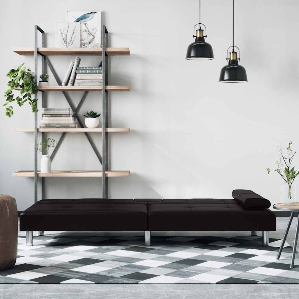 Sofá-cama com suporte para copos couro artificial preto