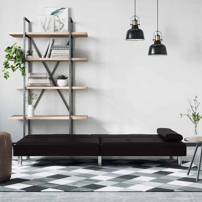 Sofá-cama com suporte para copos couro artificial preto