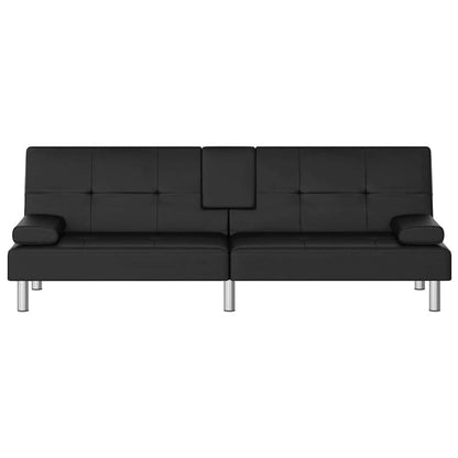 Sofá-cama com suporte para copos couro artificial preto