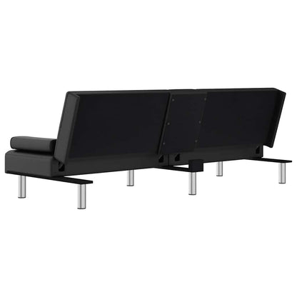 Sofá-cama com suporte para copos couro artificial preto