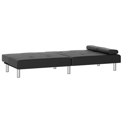 Sofá-cama com suporte para copos couro artificial preto
