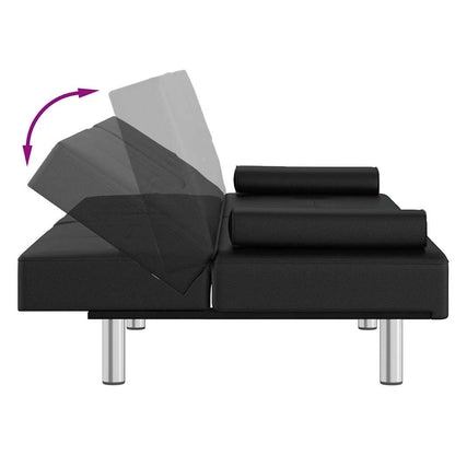 Sofá-cama com suporte para copos couro artificial preto