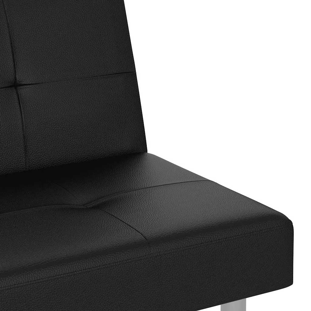 Sofá-cama com suporte para copos couro artificial preto