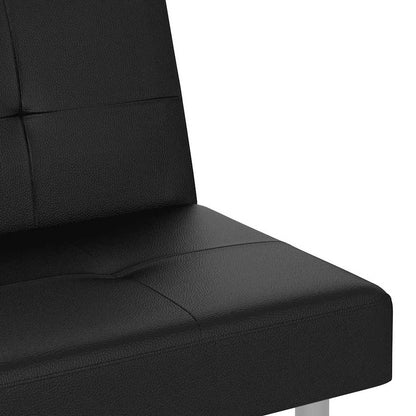 Sofá-cama com suporte para copos couro artificial preto