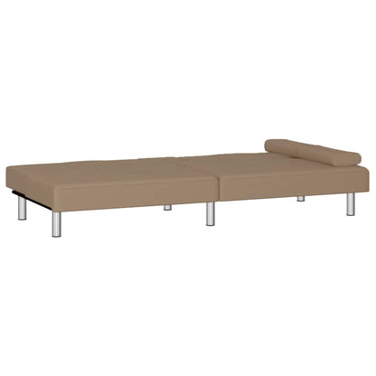 Sofa bed with cup holder in cappuccino-colored faux leather