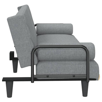 Sofá-cama com apoio de braços tecido cinzento-claro