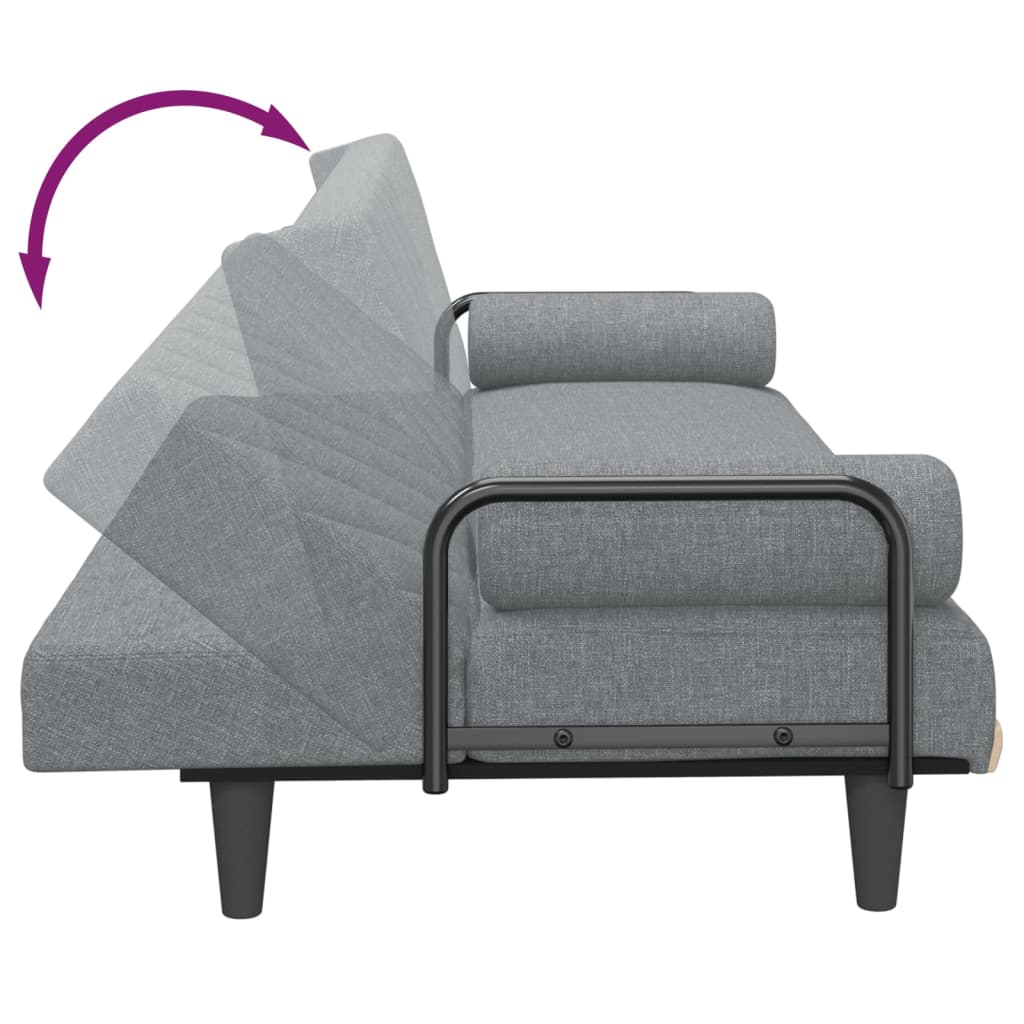 Sofá-cama com apoio de braços tecido cinzento-claro
