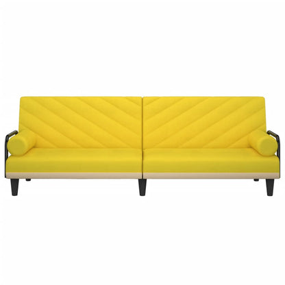 Sofá-cama com apoio de braços tecido amarelo-claro