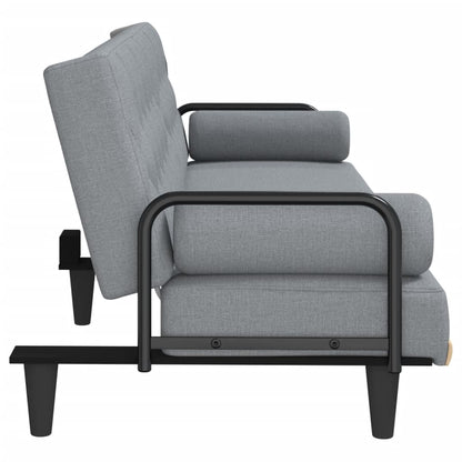 Sofá-cama com apoio de braços tecido cinzento-claro