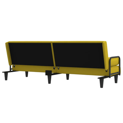 Sofá-cama com apoio de braços tecido amarelo-claro
