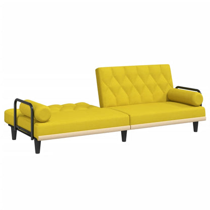 Sofá-cama com apoio de braços tecido amarelo-claro